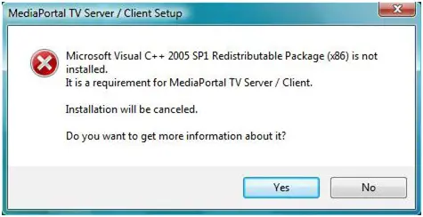 microsoft visual c++ 2005 sp1 redistributable package (x86)